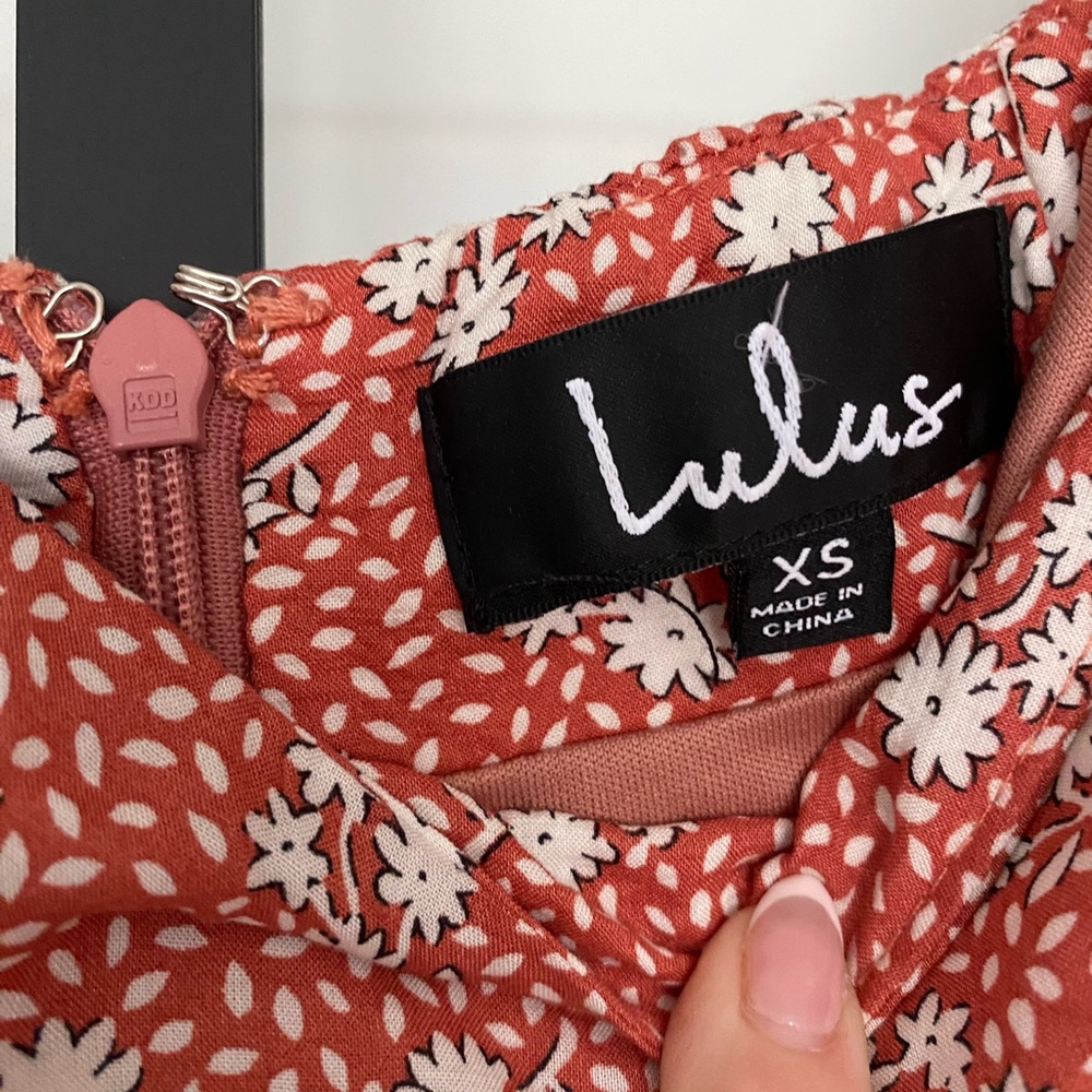 Lulus Floral Print Rust White Rayon Polyester Ruffle skirt - Picture 5 of 11